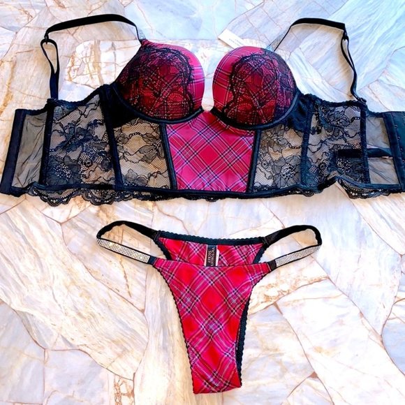 2 Pc Set: XL Panty + 36C VS VERY SEXY Bombshell Add-2-Cups Push-Up Corset